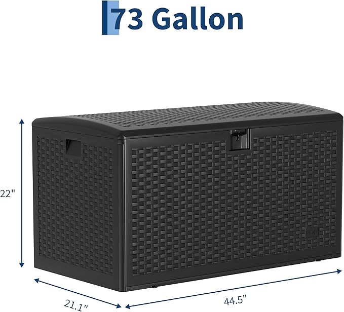 CABIHOME Outdoor Storage Box 73 Gallon Waterproof Large Resin Deck Box Indoor Outdoor Lockable Storage Container for Patio Furniture Cushions Garden Tools, Pool Garden, 73 Gallon, Black