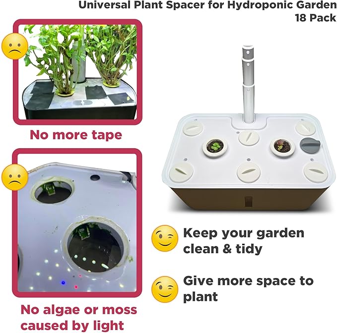 Universal Plant Spacer Caps (18 Pack) Compatible with Aerogarden, Ahopegarden, GardenCube, iDOO, Mufga, Letpot and Other Hydroponics Growing System Kit, Pod Cover Lids for Indoor Garden Kit, White