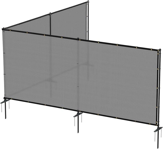 Bynbbur 5'x24' Outdoor Privacy Screen Freestanding with Iron Poles and Stakes, Temporary Dog Fencing, Backyard Divider, Metal Garden Fence for Pool Patio Barrier Border, Gray