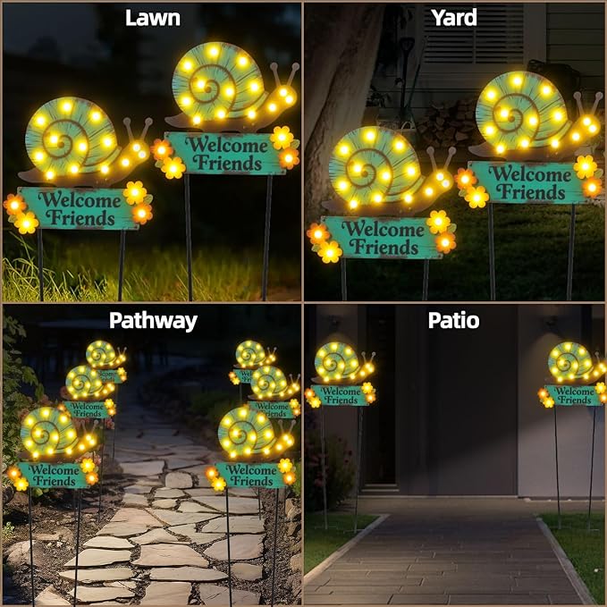 43.3" Tall Garden Stakes with Garden Signs Decorative Outdoor, Snail Solar Landscape Lights Outdoor Yard Decorations for Outside Patio Porch Birthday Gardening Mothers Day Gifts for Mom