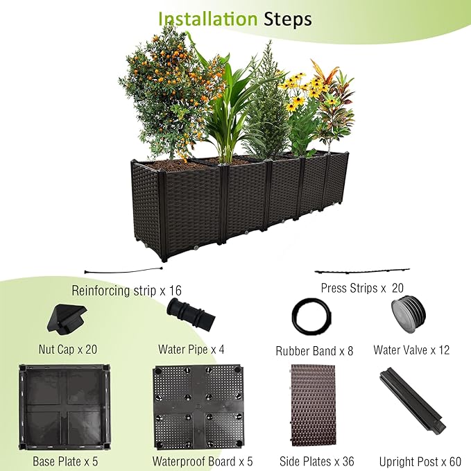 Large Planters for Outdoor Plants Rectangular Raised Garden Bed Elevated Planter Boxes Patio Balcony Deck for Planting Flowers, Vegetables, Tomatoes, and Herbs