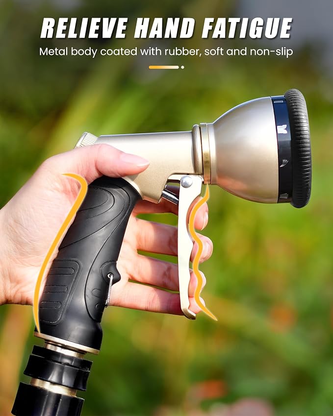 RAINPOINT Garden Hose Nozzle, Metal Hose Sprayer Nozzle With 9 Adjustable Spray Patterns, Heavy Duty Hose Sprayer for Watering Plants, Lawns, Car Wash, Pet Washing(Black)