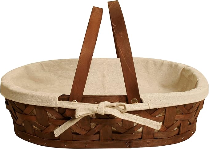 wald imports 17" Stained Woodchip w/Cloth Liner Basket, Brown