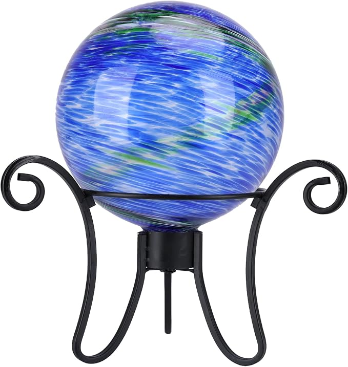 10 Inch Gazing Ball Glass Reflective Garden Globe Outdoor Gazing Globe Yard Ornament for Garden Yard Home Outdoor Decoration Blue(NOT Solar)