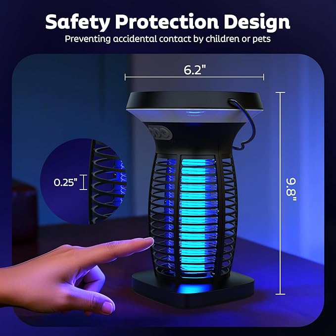 OnBeam Solar Bug Zapper Outdoor, Mosquito Zapper Outdoor Waterproof Electric Rechargeable Fly Zapper with Solar Panel, 4200V Fly Trap Indoor for Home Backyard, Patio, Garden, Camping