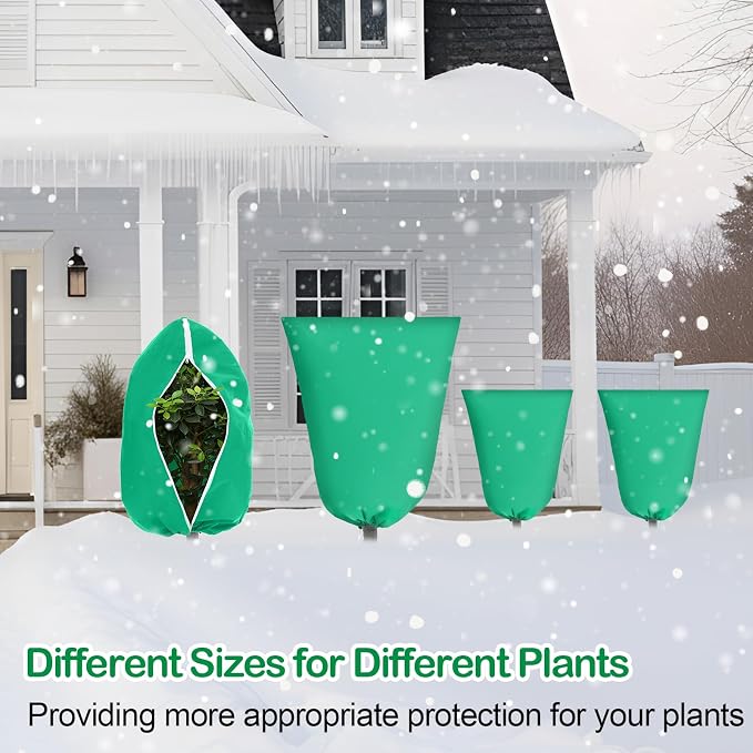 12 Pack Winter Plant Covers Freeze Protection 2 Size 47" x 32" and 24" x 32" Winter Frost Cloths Blankets with Zipper Drawstring Tree Covers for Outdoor Plants Shrubs Potted Trees