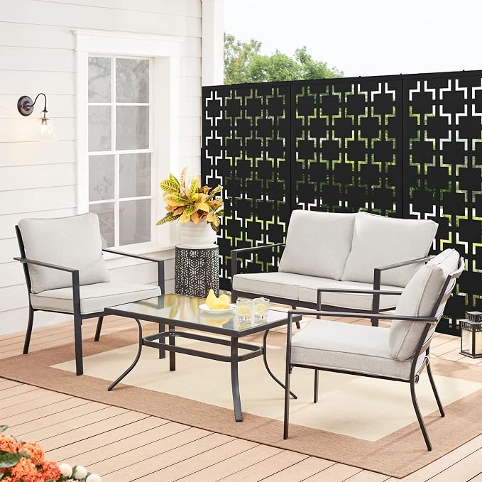 Elevens Decorative Privacy Screen Panel Indoor/Outdoor Patio Lightweight Metal Privacy Screen Square(Single Panel 47"x24"), Black-Square(47"x24") (USAM004-2)