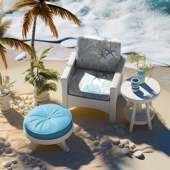 Hosuly 8 Pcs Summer Sofa Cushion Cover Patio Stretch Beach Outdoor Seat Cushions Covers Starfish Seashell Coral Replacement Couch Chair Slipcovers Coastal Sofa Seat Cover Flexibility