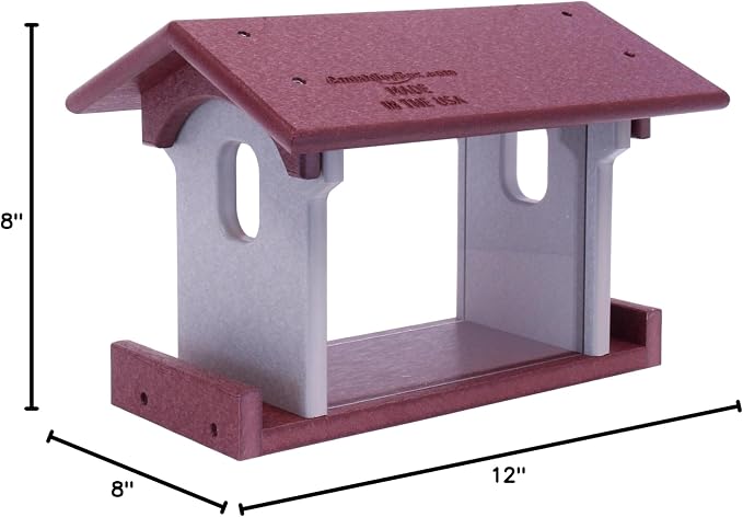 Bluebird Feeder - Poly Lumber - Hanging Blue Bird Feeder for Mealworms (Cherry Wood and Light Gray)