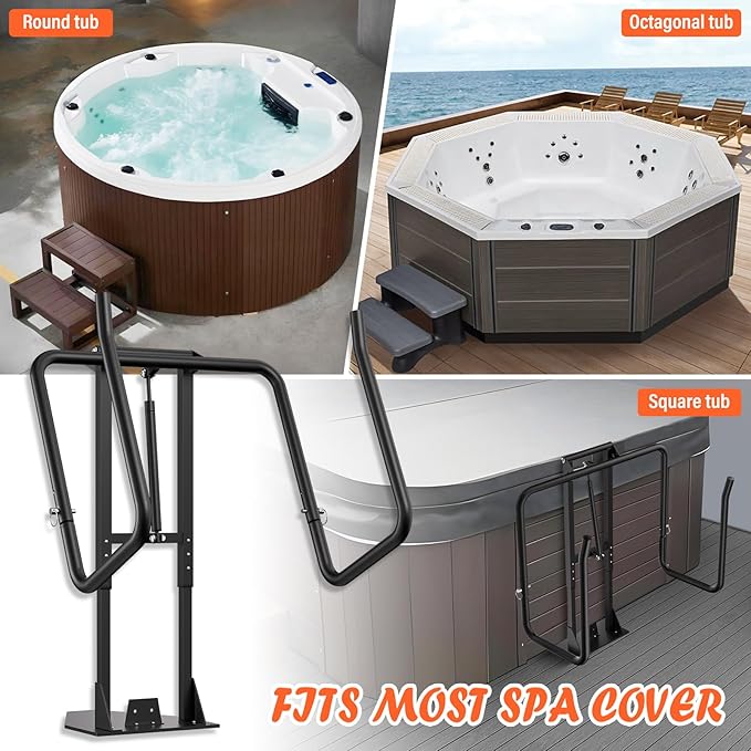 Cover Lifter,Hot Tub Cover Lifter Undermount,Spa Cover Lift,Heavy Duty Hot Tub Cover Lifter Hydraulic Removal System Adjustable U-Arms Reinforced Brackets,Undermount Design Works with All Spa Shapes