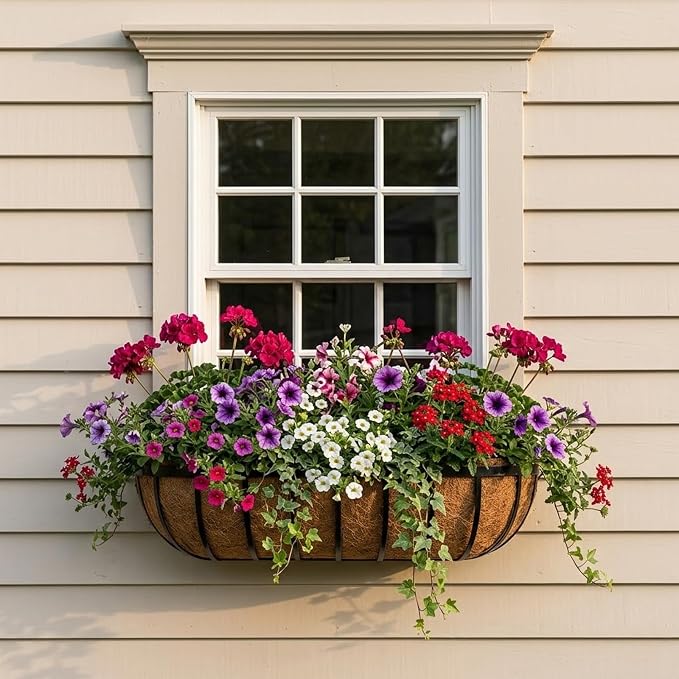 30 Inch Railing Planter Boxes 2 Pack Metal Window Box Planters with Coco Coir Liners, Horse Trough Planter with Adjustable Brackets for Deck Balcony Fence Porch Patio Outdoor Garden
