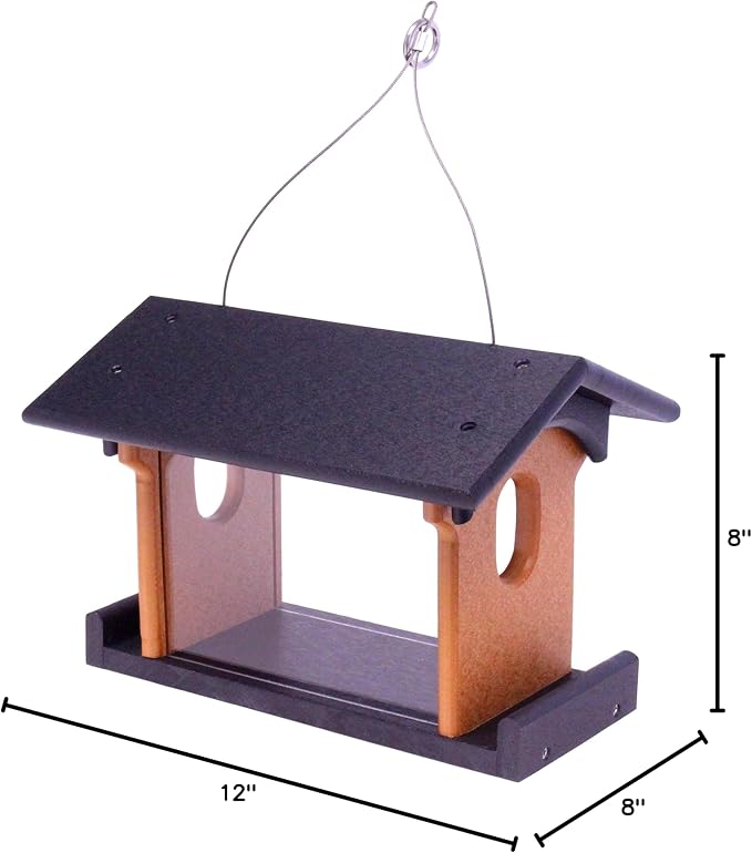 Bluebird Feeder - Poly Lumber - Hanging Blue Bird Feeder for Mealworms (Black and Cedar)