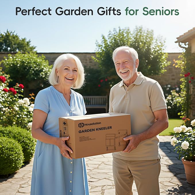 Housolution Garden Kneeler and Seat with Anti-Tipping Extendable Legs, Foldable and Portable Garden Stool with 2 Tool Bags, Thick Soft Kneeling Pad, Gardening Gifts for Women Men Seniors, Deep Green