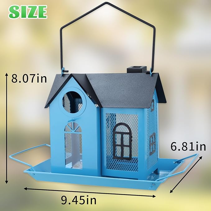 Solar Bird Feeder for Outdoors - Blue Metal Hanging Bird Feeder with Solar Light, Decorative for Wild Cardinals, Finches, Weatherproof Backyard Garden Decor Ideal Gift for Women Mom Grandma