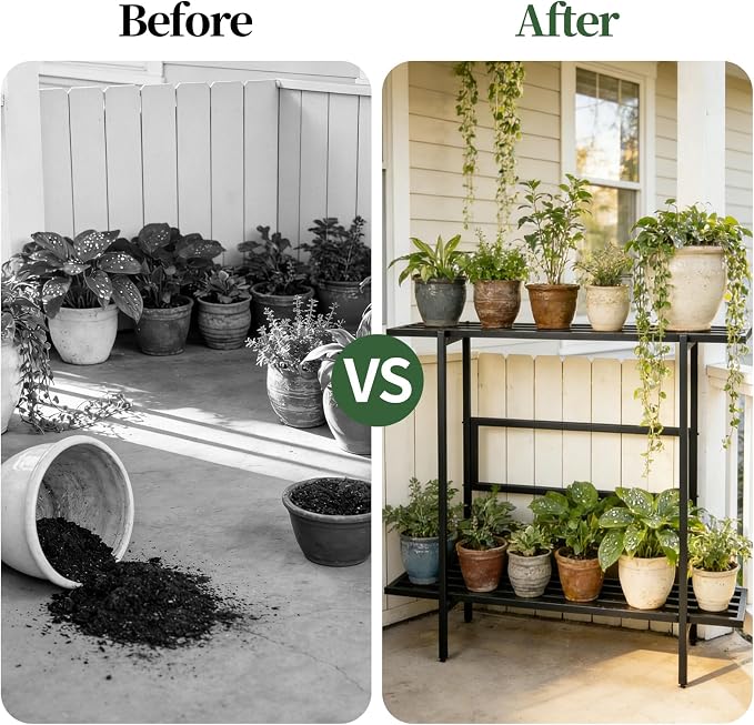 Heavy Duty Plant Stand Outdoor Indoor, Large Metal Plant Stand 48" L x 10" W x 38" H Outdoor Plant Stands 2-Tier Flower Pot Stand 500 LBS Capacity for Patio Garden