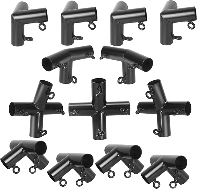 Aoneky 6-Pack 1.05 Inch Corner Canopy Connector Kit, Heavy Duty Carport Frame Fittings for 3/4 Inch EMT Pipe, 156 Degree Peak Angle, Universal for 4 6 8 10 Leg Structures, Black (10-Legs Set)
