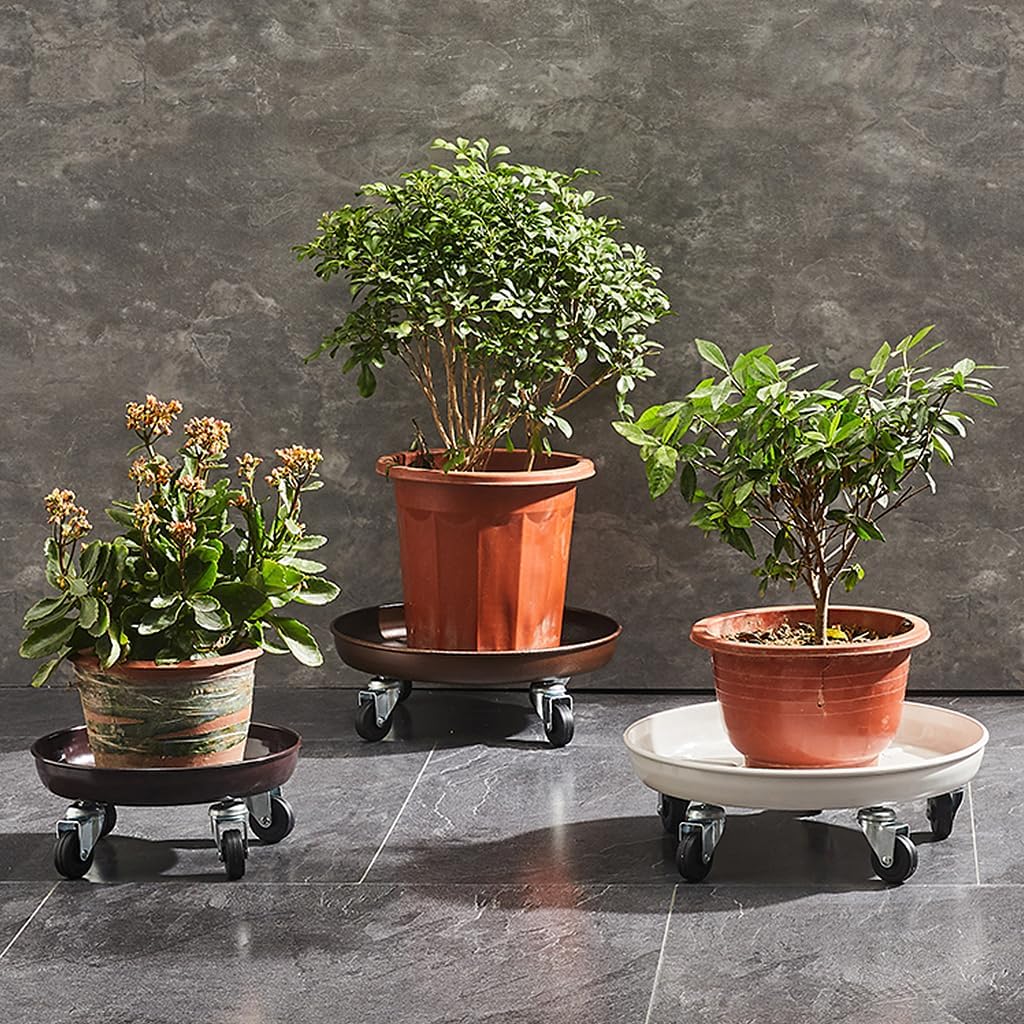 Plant Caddy with Wheels, Heavy Duty Plant Stand with Universal Wheels, Round Pot Trolley for Indoor Outdoor,18inch White