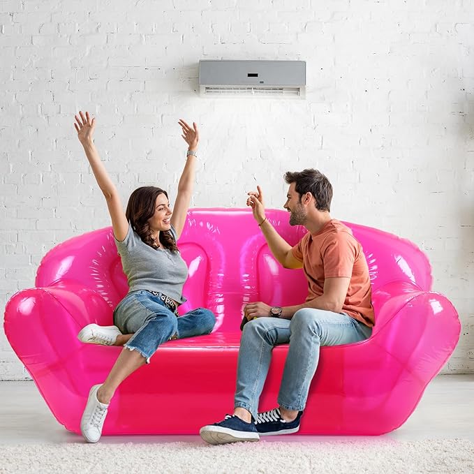 Kigley Inflatable Chair Blow Up Couches Transparent Inflatable Sofa Seat Yard Patio Portable Air Couch Furniture for Outdoor Indoor Camping Beach Room(Double Seat,Pink)