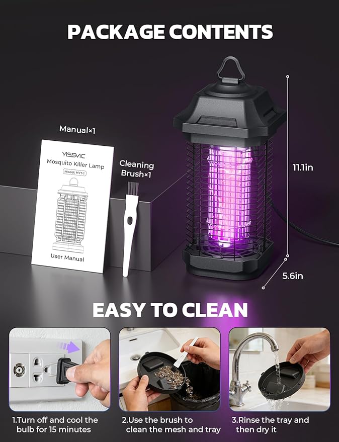 YISSVIC LED Bug Zapper Outdoor, Indoor Bug Zapper, Powerful Electric Mosquito Zapper,LED Fly Zapper Indoor, Mosquito Killer with 5.9ft Power Cord for Home Office Restaurant