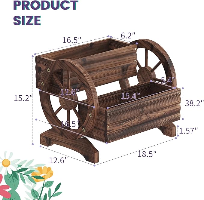 Wooden Wagon Planter Flower Cart Farm Stand Garden Decor Planter for Outdoor Patio Balcony Decoration,Rustic Farmhouse Wishing Well Decor Succulent Planter Indoor Backyard (Carbonized)