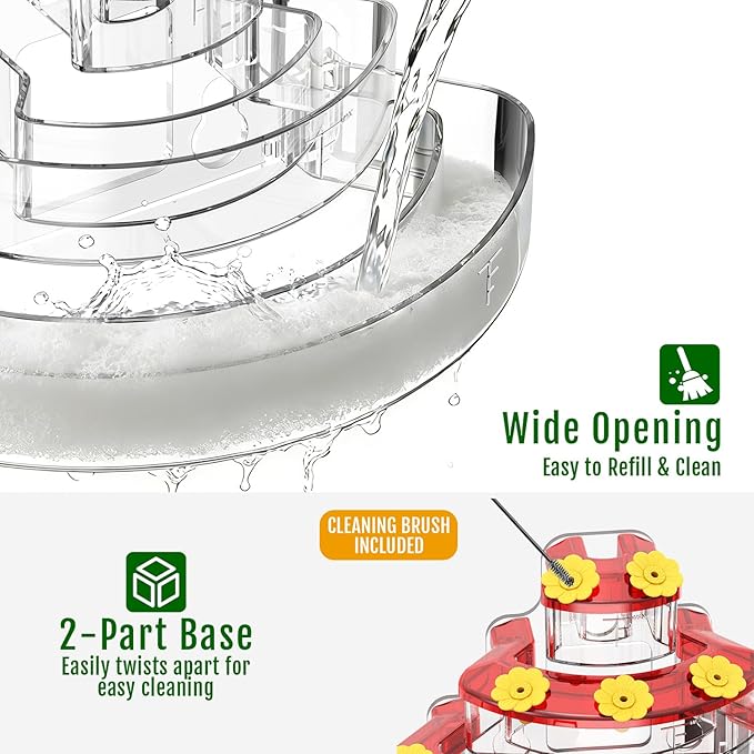 Birdream Hummingbird Feeders for Window, 2 Pack-18oz Suction Cup Hummingbird Feeder with 9 Feeding Ports & Clean Brush, Attracting Ruby Throated Anna Rufous - Red