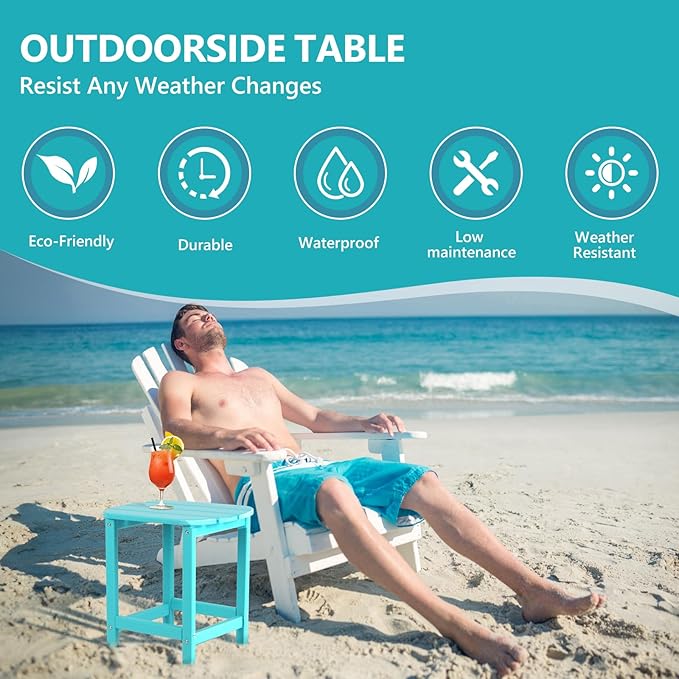Plawdlik Hdpe Outdoor Adirondack Side Table, Wooden Textured, Set for Patio, Garden, Porch, Pool Composite Patio, Backyard, Bathroom and Indoor, Maintenance & Weather Resistant(Teak)