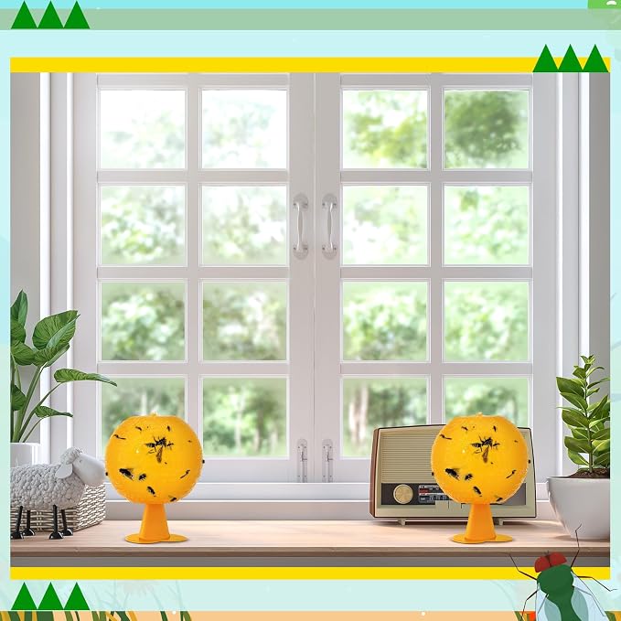Qualirey 10 Set Fruit Fly Sticky Trap Balls Fungus Gnat Killer Bug Catcher Gnat Trap Insect Traps Indoor Outdoor Plant Fly Sticky Traps Ball for Fungus Plants (Orange)