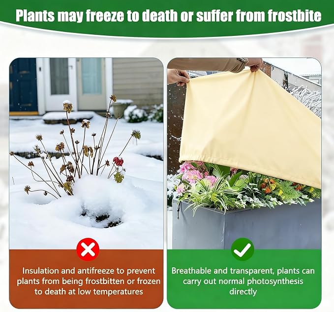 Plant Cover Freeze Protection,Rectangular Plant Protection Cover, Planter Plant Winter Frost Blanket with Zip Drawstring,2 Pack (39.3x17.7x15.7INCH)