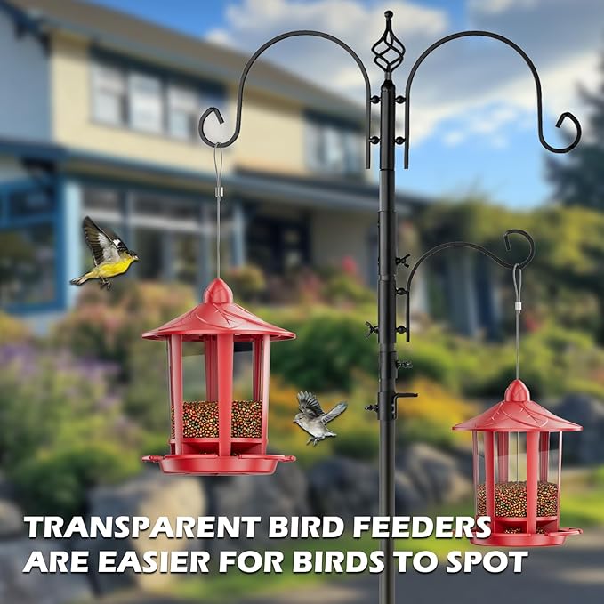 Birdream 2 Pack Bird Feeders for Outdoor Hanging, Assembly Required, 1-Min Easy Setup, Charming Castle Design, Attracting Cardinals Chickadees Goldfinches & Sparrows - Red