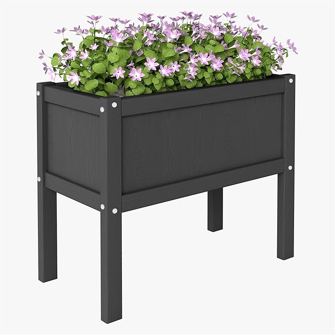 Raised Garden Bed with Drainage Hole Waterproof Small HDPE Elevated Planter Box with Legs Stable and Durable to Plant Herb Vegetable Flower,Patio,Balcony Outdoors/Indoors Black