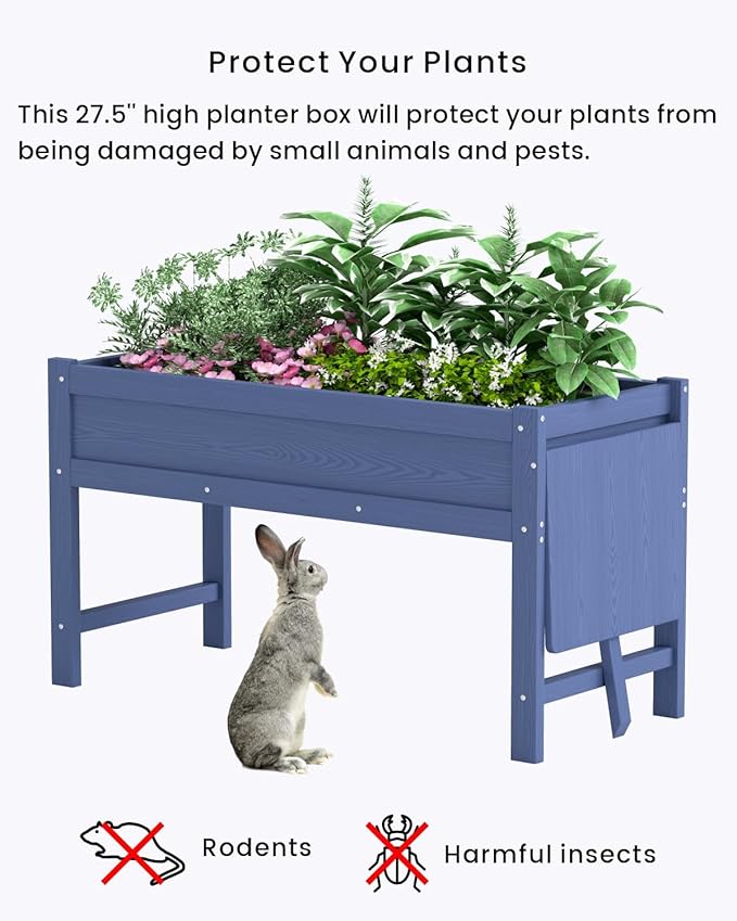 HDPE Raised Garden Bed with Legs, 49x21x27in All-Weather Heavy Duty Planter Box, Outdoor Elevated Garden Bed for Seeds, Herb, Flower, Vegetable (Navy Blue)