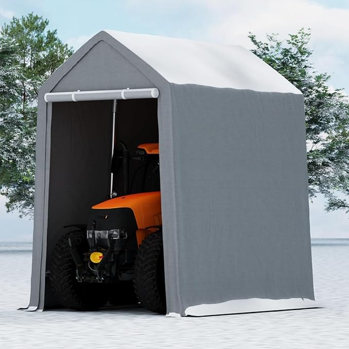 10x10FT Carport Outdoor Car Canopy with Roll-Up Zipper Door, Portable Garage Kit Tent, Waterproof and UV Resistant Heavy Duty Carport Canopy for Bike, Motorcycle, Car, Garden Tools Storage (Gray)