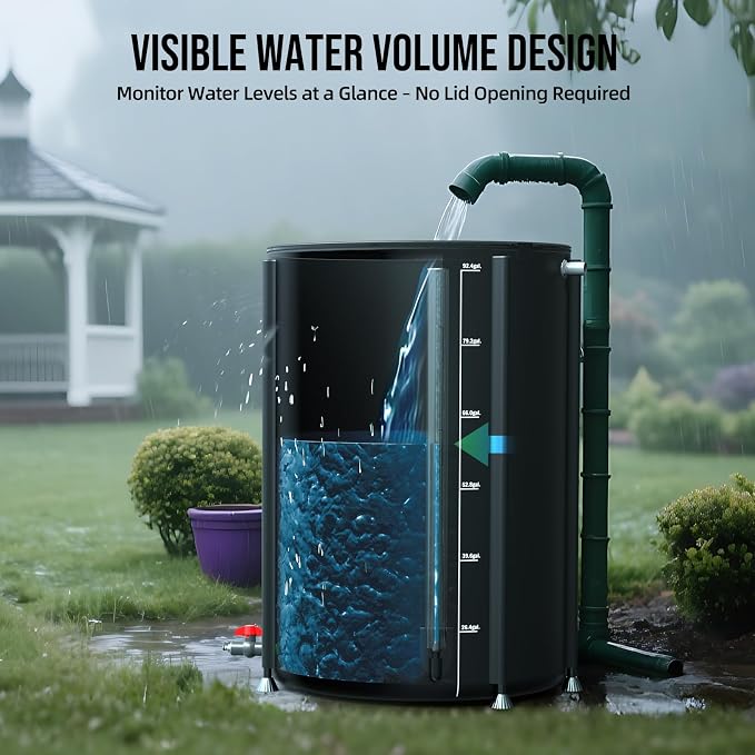 Collapsible Rain Barrel Water Collection System - 100 Gallon Portable Water Storage Tank,Foldable Rainwater Collect System Downspout, Water Catcher Container with Filter, Spigots&Overflow Kit,Black