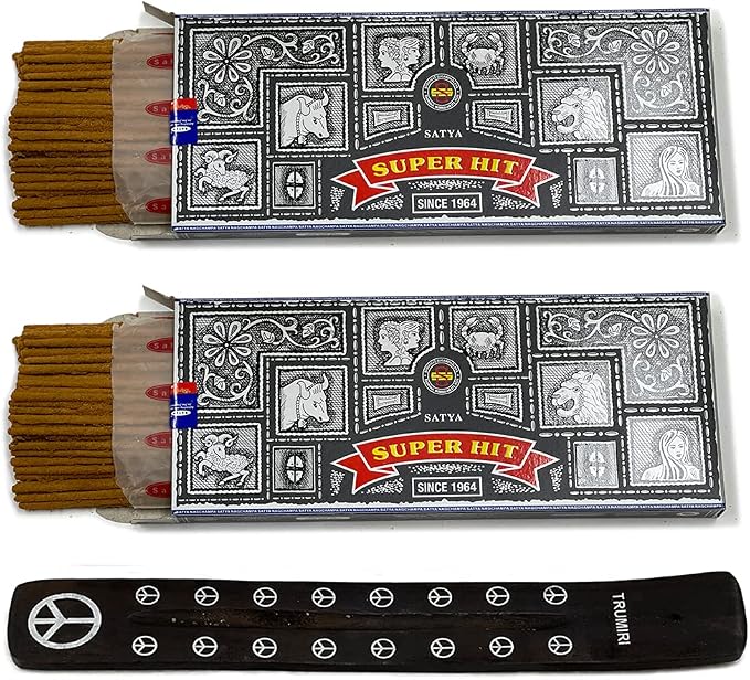 TRUMIRI Incense Stick Holder Bundle with Satya Super Hit 100g Incense Sticks - Pack of 2 (Approx 200 Sticks)