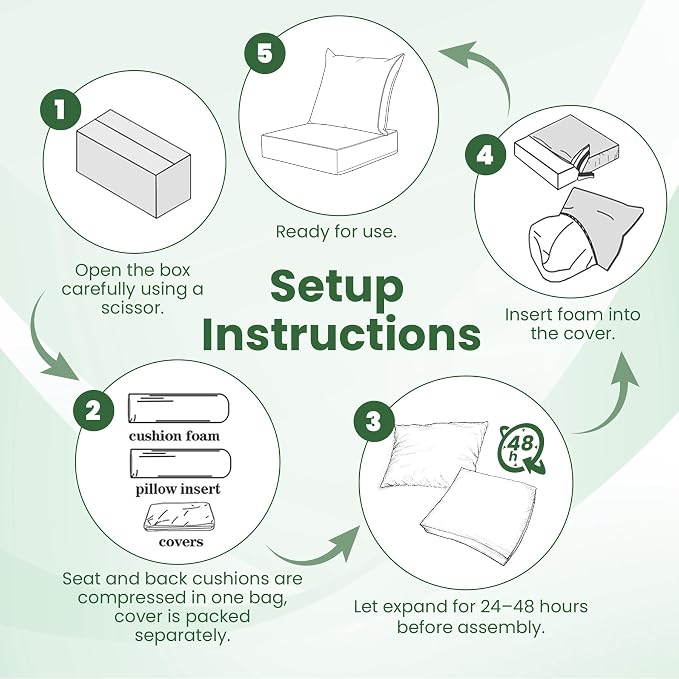 Patio Cushions for Outdoor Furniture, 24x24 Outdoor Couch Cushions, Waterproof & Fade-Resistant Patio Chair Cushions with Removable Cover, Replacement Outdoor Deep Seat Cushion, Forest Green(Set of 6)