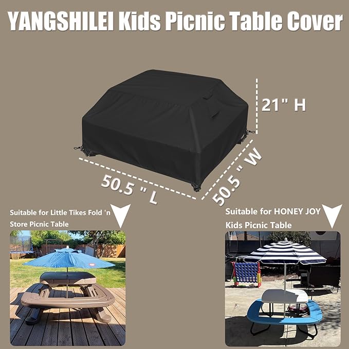 Kids Picnic Table Cover for 8 Person Toddler Outdoor Table and Chair Set, Toddler Picnic Table Cover Waterproof/Dustproof/UV Resistant/All Season Protection Covers (Black)