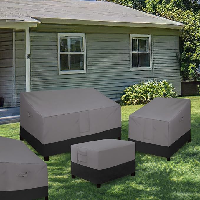 Easy-Going Outdoor Ottoman Cover, Waterproof Patio Ottoman Cover, Heavy Duty Outdoor Furniture Cover with Padded Handles (2 Pack-25"x25"x17", Gray/Black)