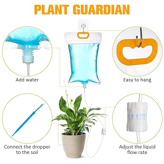 Rtteri 12 Pcs 3.5L Plant IV Water Bag Plant Watering System Device Automatic Plant Waterer Self Watering IV Drip Bag Irrigation Drip Watering Bag with Adjustable Flow for Indoor Outdoor Potted Plant