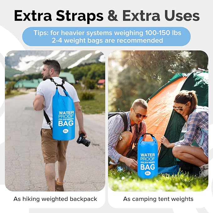 Goovilla Pool Ladder Weights Universal | 2 Pack 20L 500D PVC Waterproof Tear-Resistance Sand Bags for Above Ground Pools Steps | Easy to Fill and Seal with Strong Handle and 4 Straps (Sky Blue)