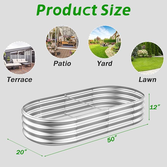 RAYKEEP Galvanized Raised Garden Beds, 4x2x1ft Outdoor Raised Garden Boxes, Oval Large Bottomless Metal Elevated Garden Bed Planter Box for Vegetables, Fruits, Flower
