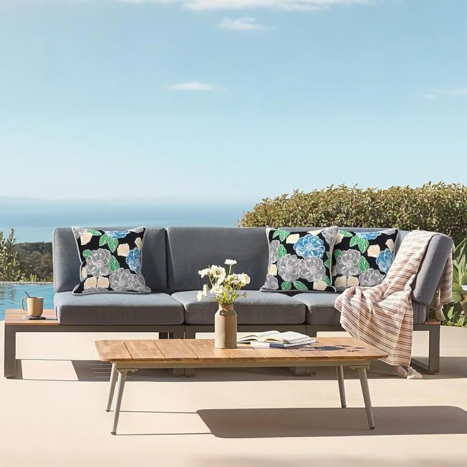 LVTXIII Outdoor Throw Pillows 20x20 Patio Waterproof Square Pillows with Piping Fade Resistant Accent Pillow for Spring Summer Garden Decoration, Set of 2, Peony Garden