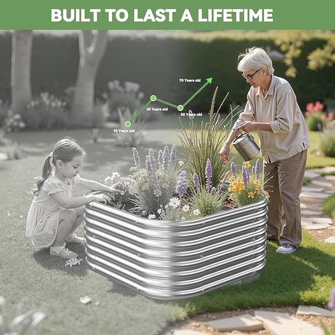 4 Pack 3x3FT Raised Beds for Gardening, Corrugated Galvanized Steel Raised Garden Bed, Outdoor Metal Above Ground Garden Bed for Vegetables and Flowers-3x3FTx10Inch
