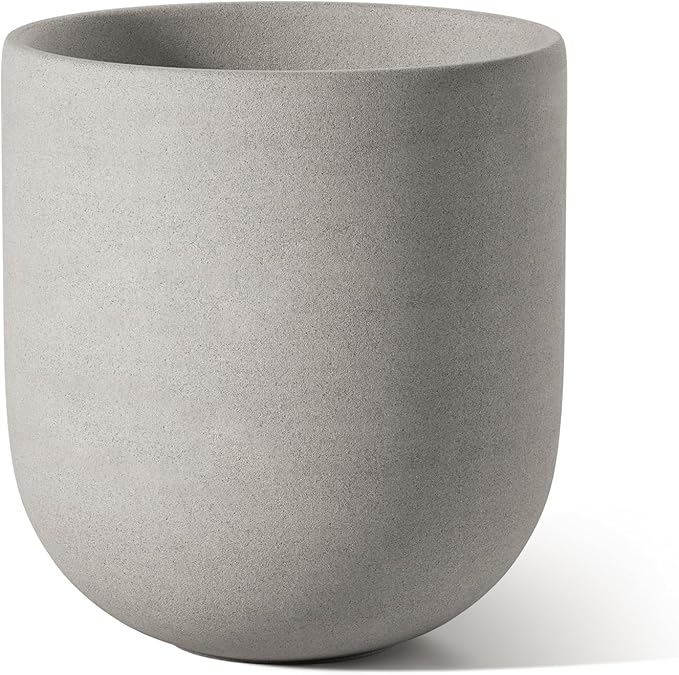 LE TAUCI 8 Inch Plant Pot, Ceramic Pot with Drainage Hole & Rubber Plug, Indoor Planter for Herbs & Small Houseplants, Cylinder Planter for Home Office, Neutral Gray