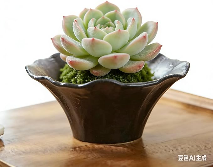 Japanese Ceramic Ikebana Kit, Floral Shaped Vase Arranging Supplies, Black Arrangement Bowl with Flower Frog Pin Cleaning Needle (High)