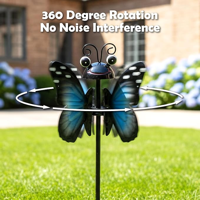 2-Pack Metal Wind Spinners – Exclusive Kinetic Design, Weather-Resistant 360° Rotating Outdoor Garden Art, Unique Yard Decor Gift for Patio Lawn (Frog & Butterfly)