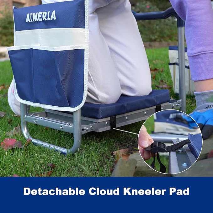 Aimerla K5 Foldable Kneeler Seat - Heavy Duty (Detachable Cloud Kneeler Pad) - Garden Stool - 2 Large Tool Bags - Portable Bench for Indoor & Outdoor