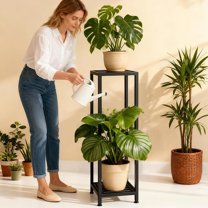 LUBORN Plant Stand Indoor Outdoor, 41'' Tall Wrought Iron Plant Stands, 2 Tier Heavy Duty Metal Pedestal Stand Decorative Flower Stand for Patio Garden Deck Living Room