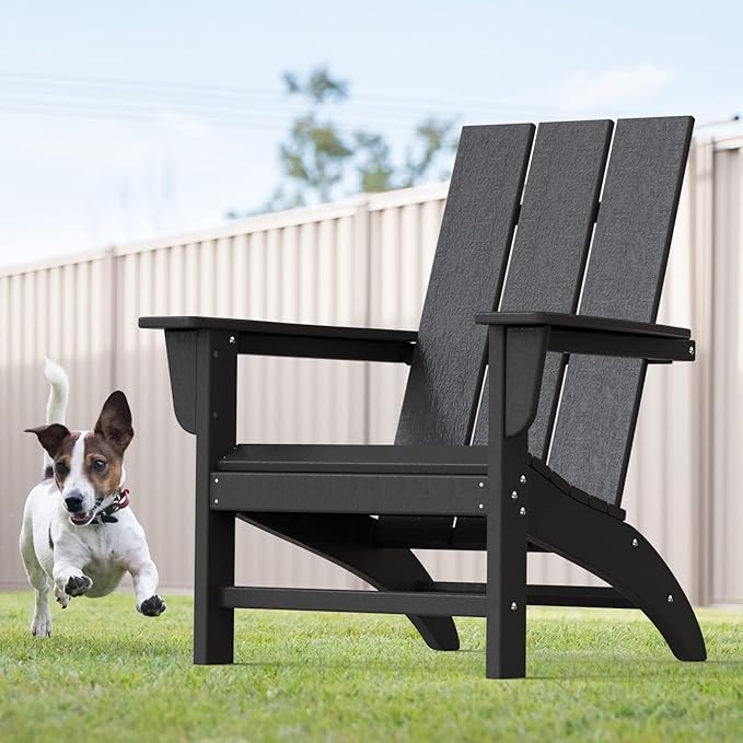 Modern Adirondack Chairs Set of 6, HDPE Plastic Patio Chairs for All Weather, Fire Pit Chair, Outdoor Lawn Chairs for Deck, Porch, Backyard, Garden, Black