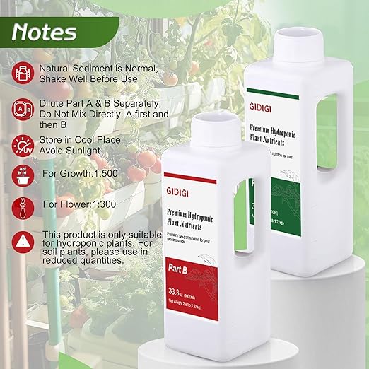 Hydroponic Nutrient Solution | Professional Base A & B Liquid Hydroponic Fertilizer for Indoor and Outdoor Plant | Supports Healthy Vegetative Growth and Flowering Stage | 75.5 oz(2 L) Set