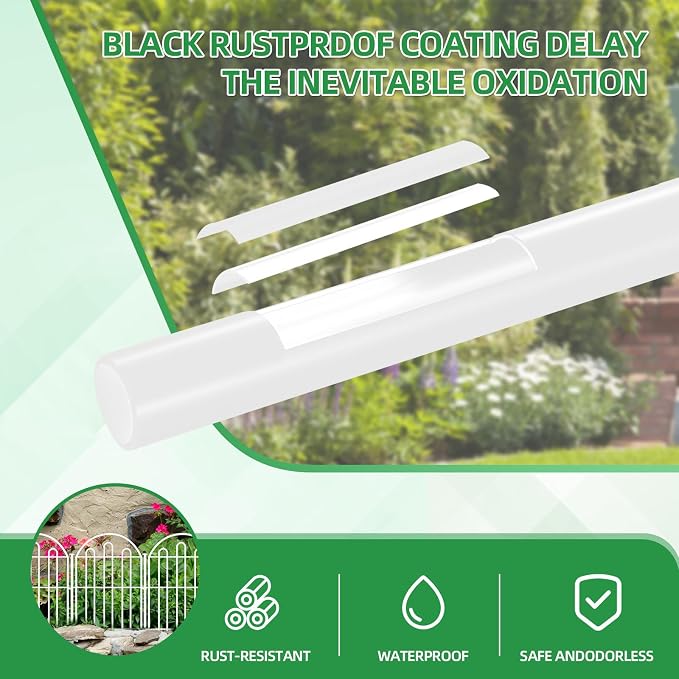 10 Pack Decorative Garden Fence, 26in x 10.8ft Arched No Dig Animal Barrier Fence for Dog Rabbit, Garden Edging Border, Rustproof Metal Ground Stake Border for Outdoor Yard Patio Decor, White